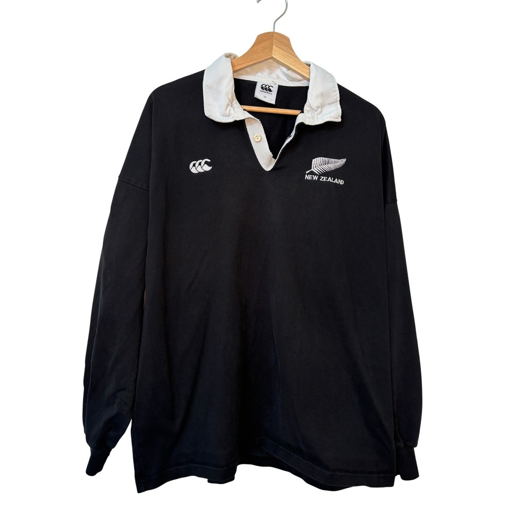 Canterbury New Zealand Rugby Jersey Mens 2XL Black Long Sleeve Silver Fern Shirt